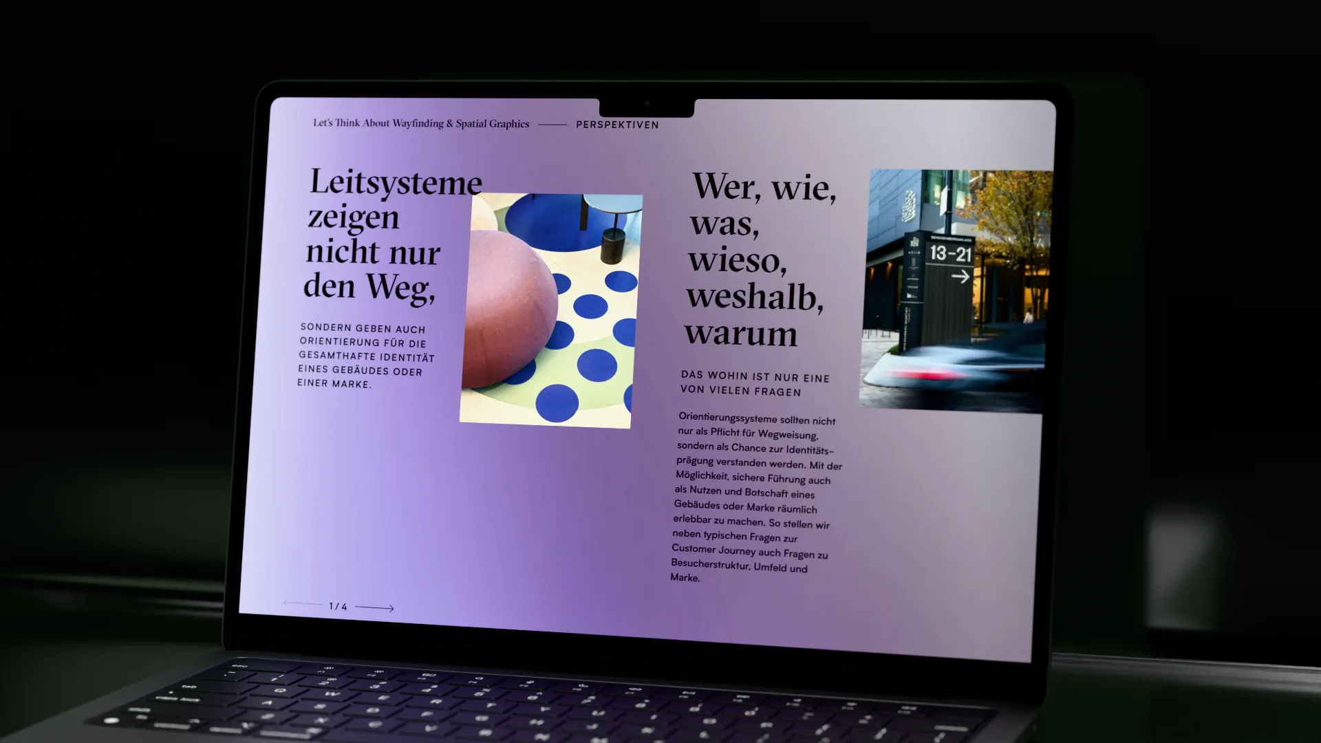 Website-Slider auf ifdesign.org mit dem Titel "Let's Think About Wayfinding & Spatial Graphics", Text und Bildern zum Thema Leitsysteme.