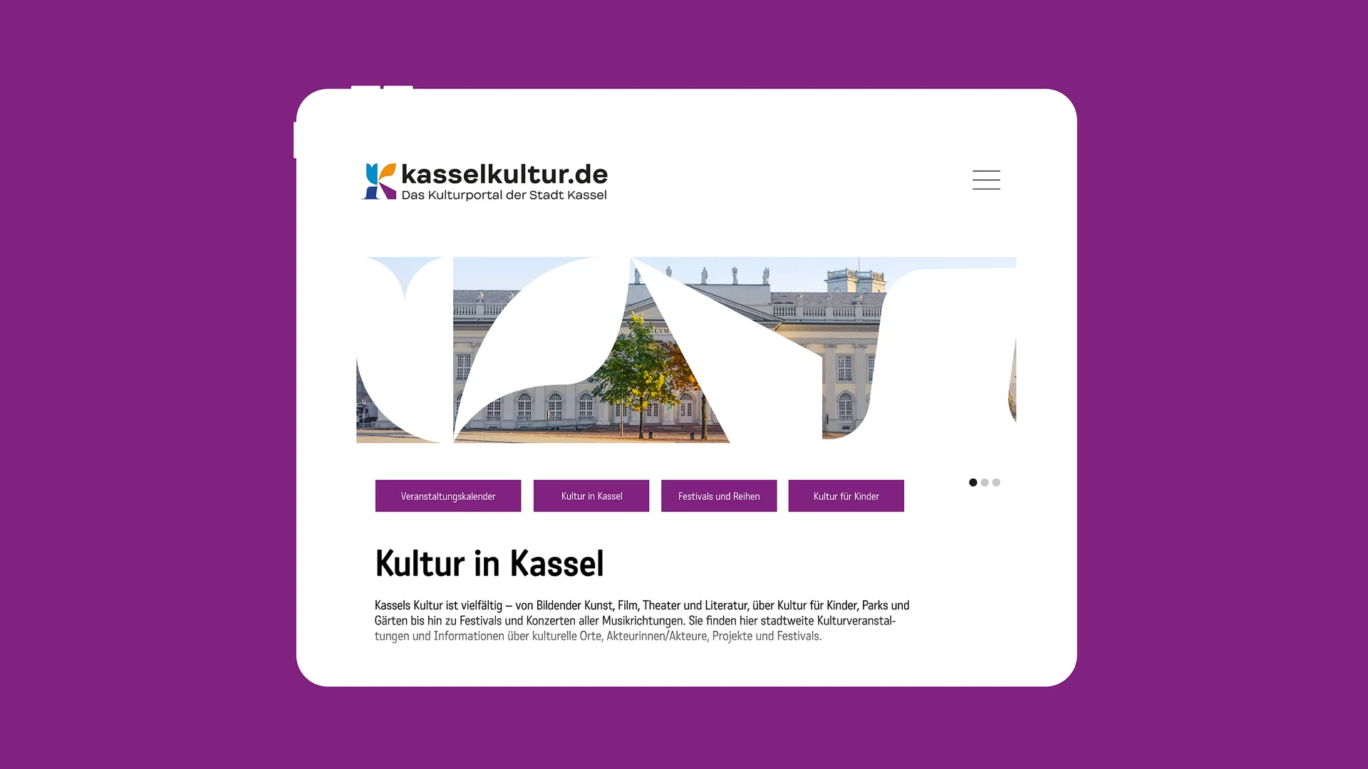 KasselKultur2022 web application of the brand identity. Logo design, brand identity, and campaign implementation by Machbar.