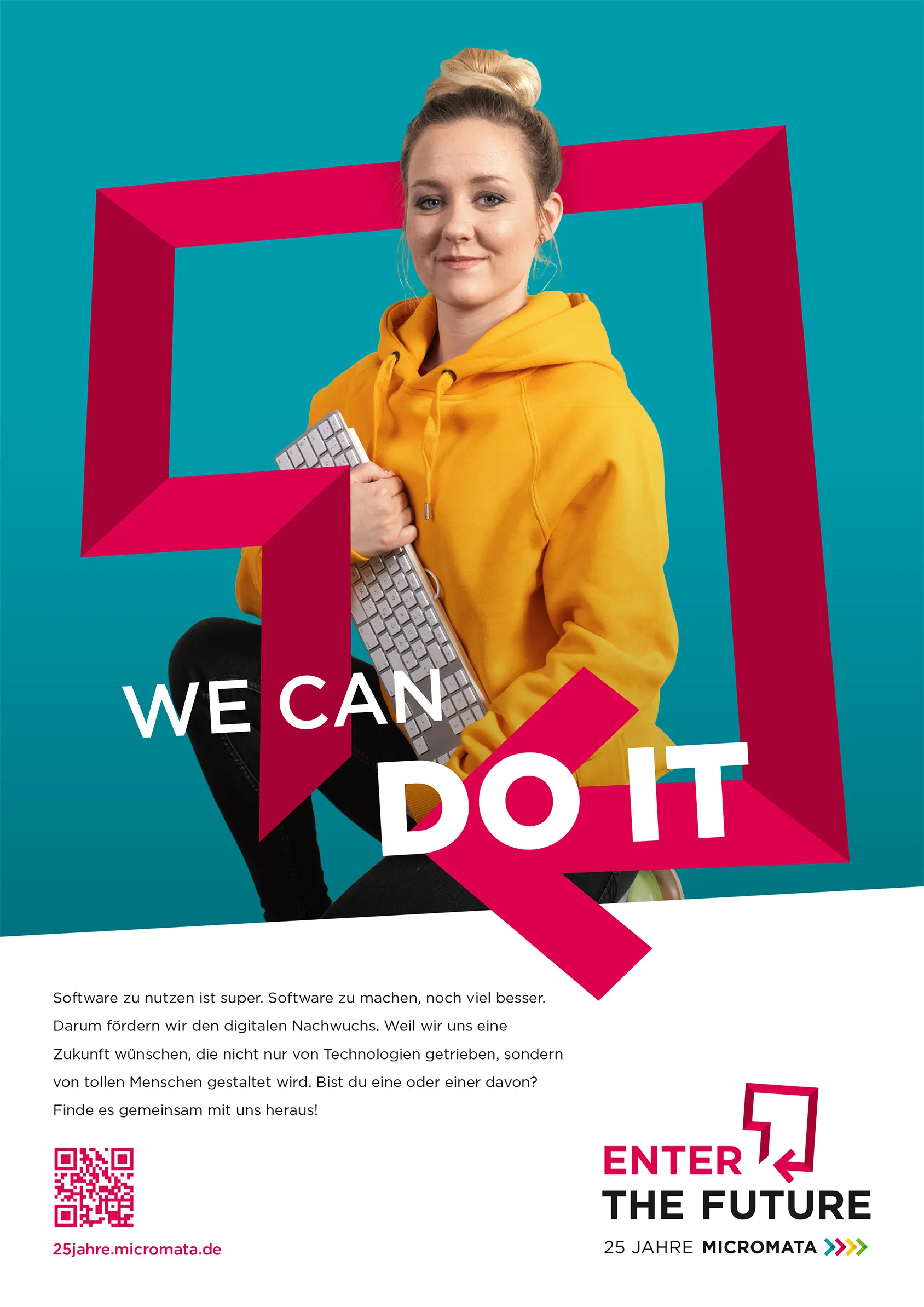 Campaign visual for 25 years of Micromata 'Enter The Future'. Creative concept, campaign logo, and implementation by Machbar.