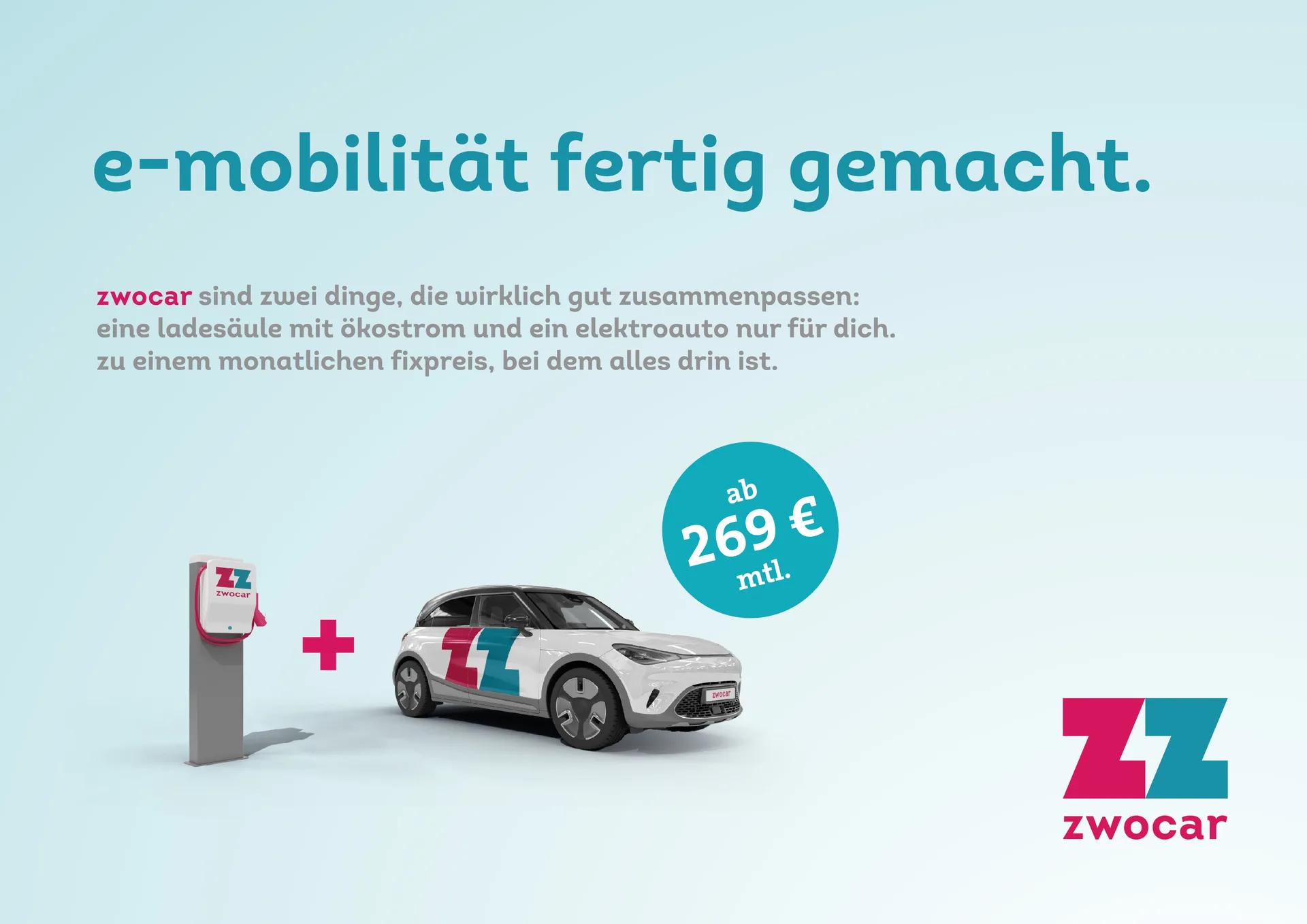 Campaign visual for ZwoCar advertisement. Brand strategy, concept, design and implementation by Machbar.