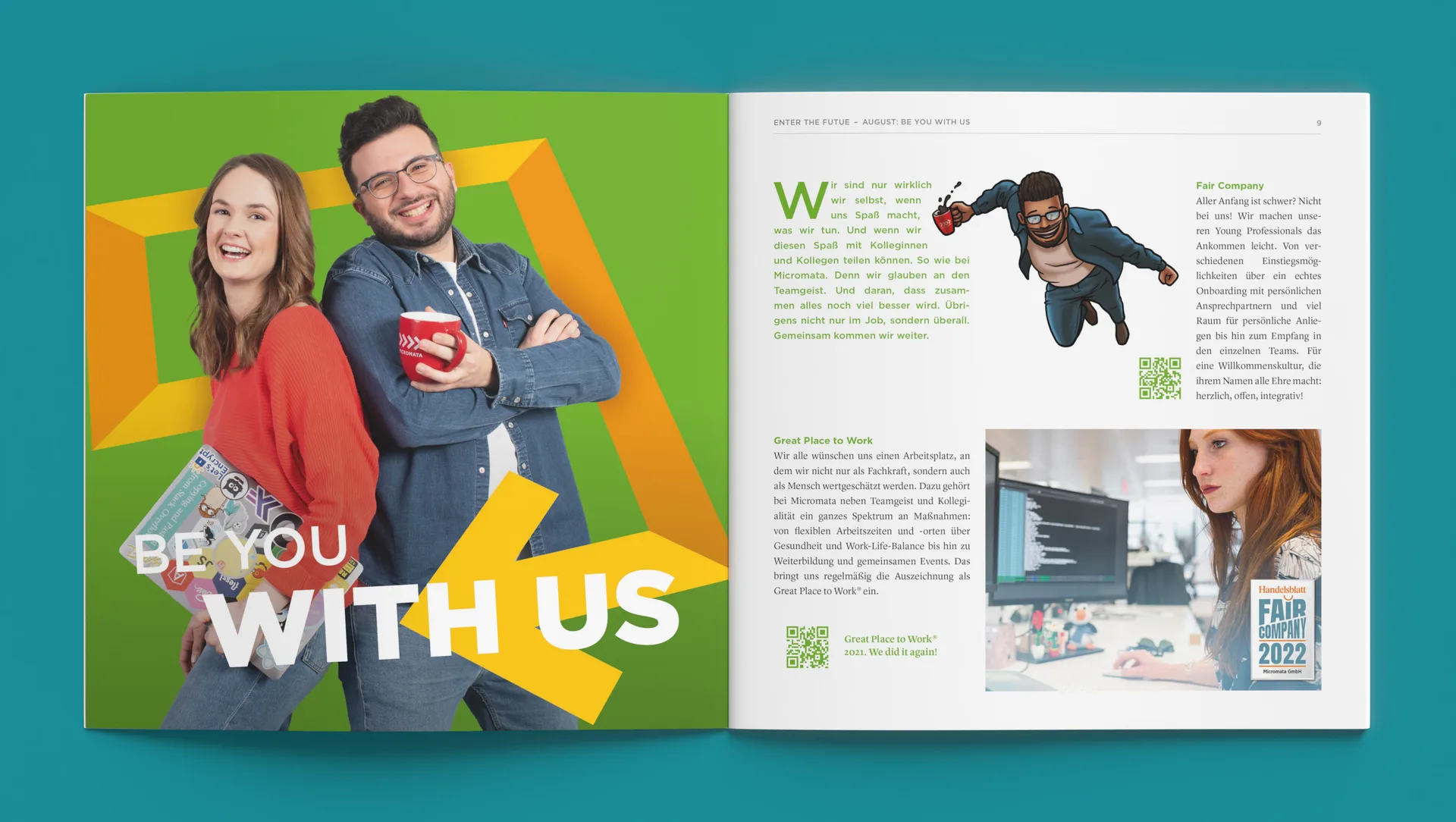 Inside the Micromata company magazine 'Quelltext'. Editorial design and implementation by Machbar.