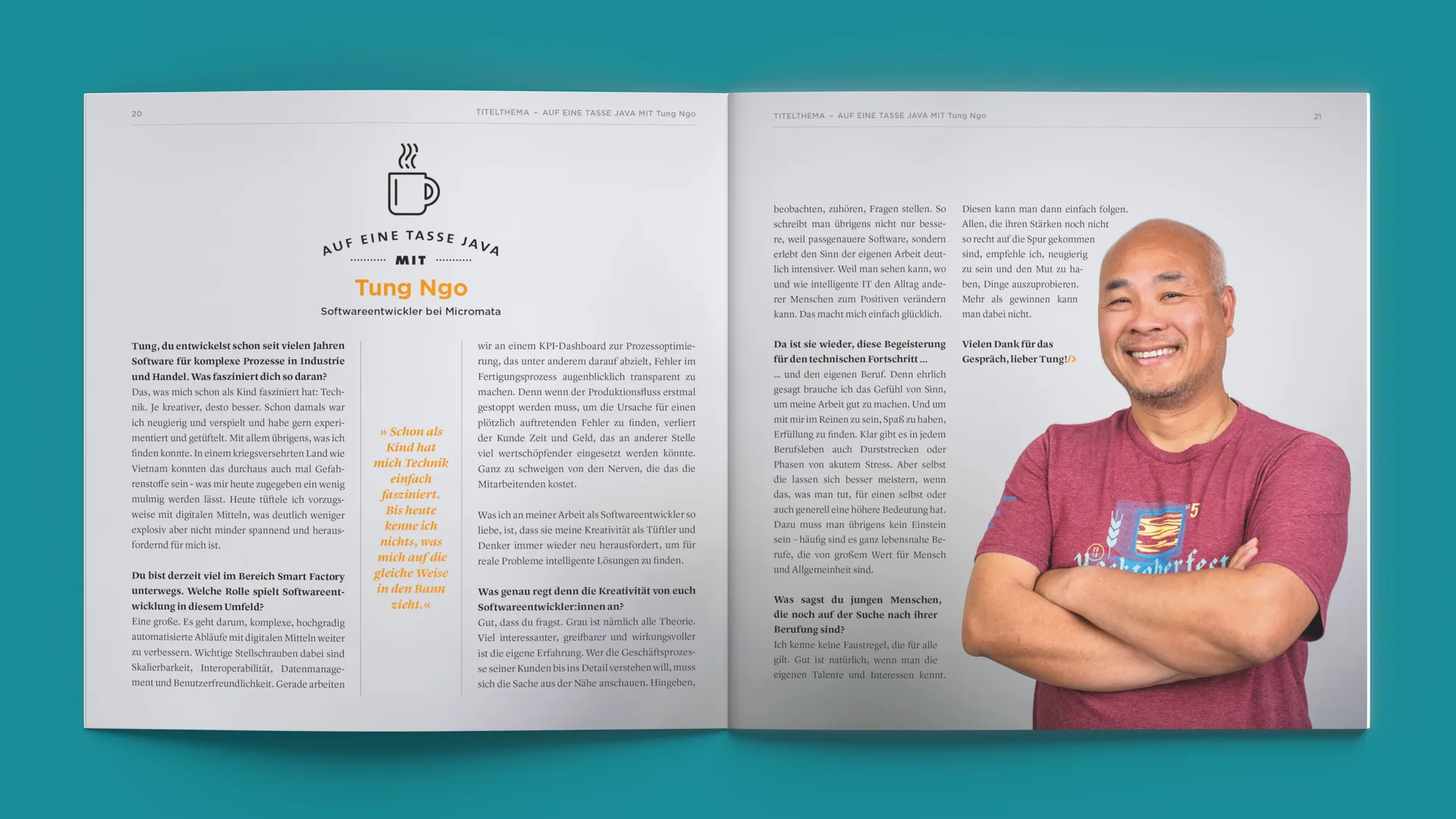 Inside the Micromata company magazine 'Quelltext'. Editorial design and implementation by Machbar.