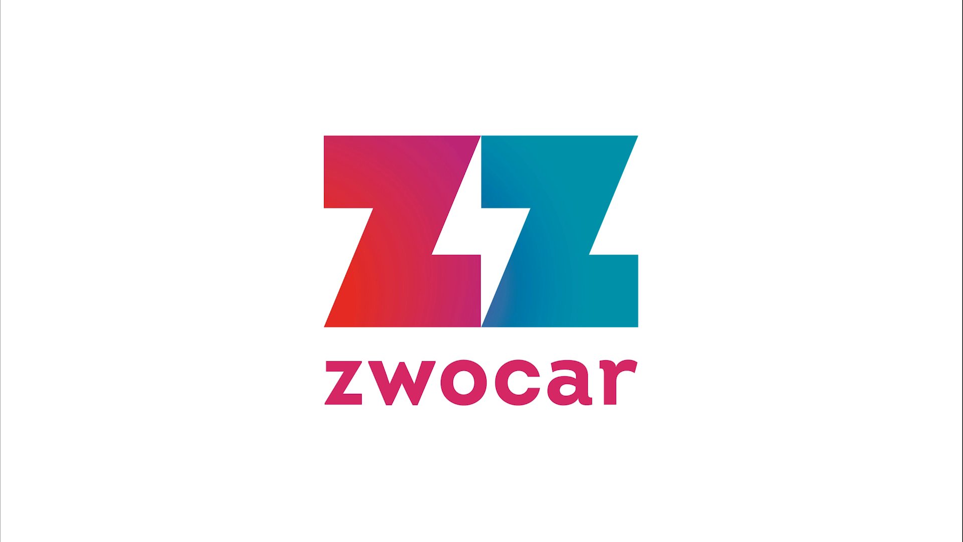 Logo for zwocar: two stylised Zs in red and turquoise with a lightning bolt in the middle, with the wordmark 'zwocar' below.