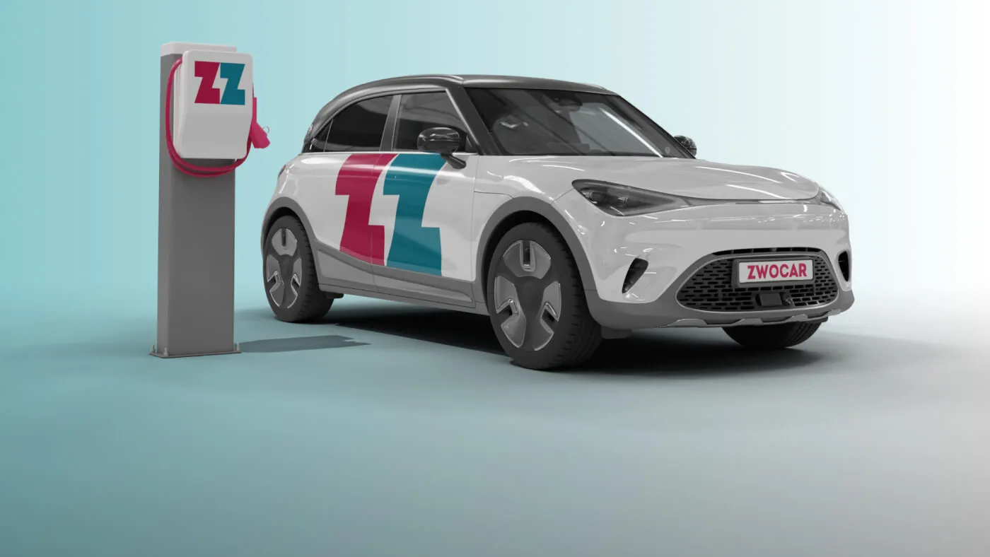 zwocar campaign visual for logo application, logo design, service design and brand creation by Machbar